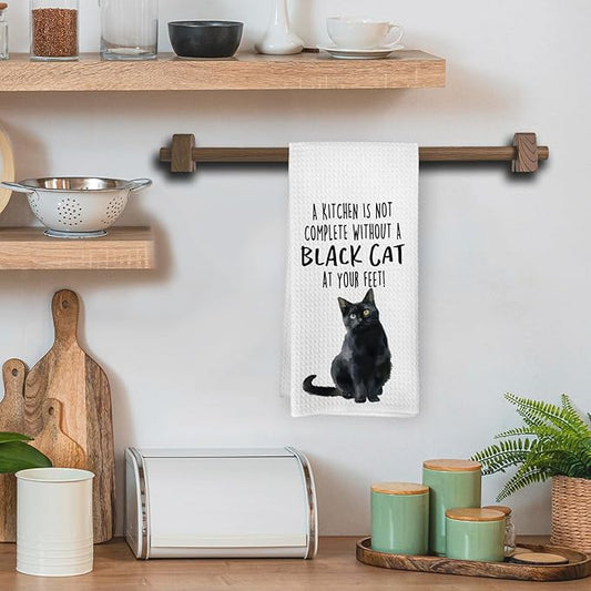 Funny Black Cat Kitchen Towels, Cat Lovers Gifts for Women, Funny Hand Towels for Bathroom Decor, A Kitchen is Not Complete Without A Blackcat Dishcloths Dish Towel forKitchen 16x24 Inches