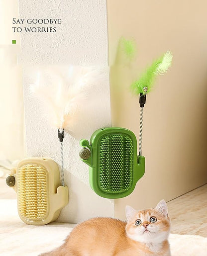 Pet Scratch the Itch, 5 Inch x 5 Inch Plastic Green Self-adhesive Massager Grooming Brushes Tools with Mint Ball for Cats and Dogs (green)
