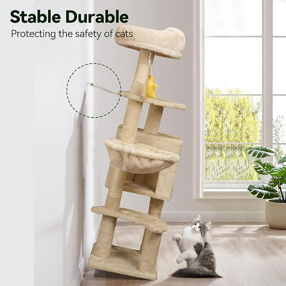 Meecal 43-Inch Cat Tree,Cute Cloud Cat Tree for Kittens & Small Cats Under 6 Months 9lbs, Cat Tower with Scratching Post, Double Condos, Plush Hammock & Dangling Toys, Beige