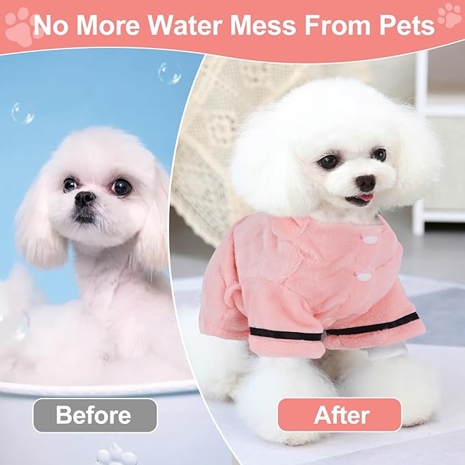 Bathrobe for Teacup Dogs, Dog Bath Robe, Dog Towel Robe, Hooded Dogs Bathrobe Towel Quick Drying and Super Absorbent Bath Towel with Belt(Pink)