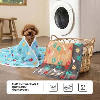 LINENLUX 1 Pack 3 Blankets Super Soft Fluffy Premium Fleece Dog Blankets for Puppy Cat Pet Blanket Flannel Throw Warm Sleep Bones and Claws 31x20 inches
