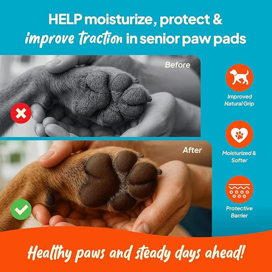 3-in-1 Paw Balm for Dogs - Protects & Improves Natural Dog Foot Pad Traction, Lick-Safe Moisturizer & Soother, Fast-Absorbing Paw Wax w/Non-Greasy Formula & Natural Ingredients - 1.69oz