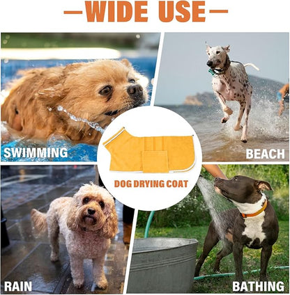 Dog Robe - Fast Drying Towel - Microfiber Super Absorbent Pet Bathrobe, Adjustable Collar & Belly Strap (Yellow, XXX-Large)