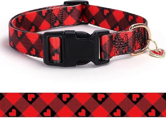 Love Pattern Dog Collar with Buckle Adjustable Safety Nylon Collars for Small Medium Large Dogs, Cute Stylish Girl Boy Christmas Dog Collar(Red Heart,L)