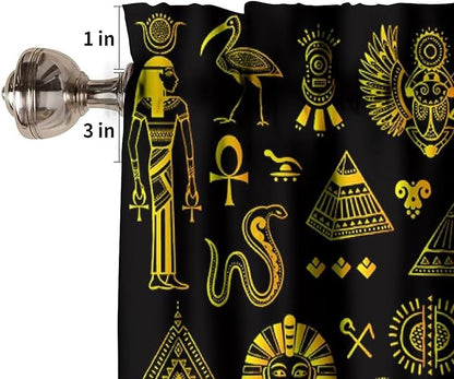 Ancient Egypt Valance Curtains Vintage Egyptian Culture Symbol Mysterious Egypt Tribal Ethnic Gold Black Window Valance Curtain for Farmhouse Bedroom Living Room Kitchen 54x18inch