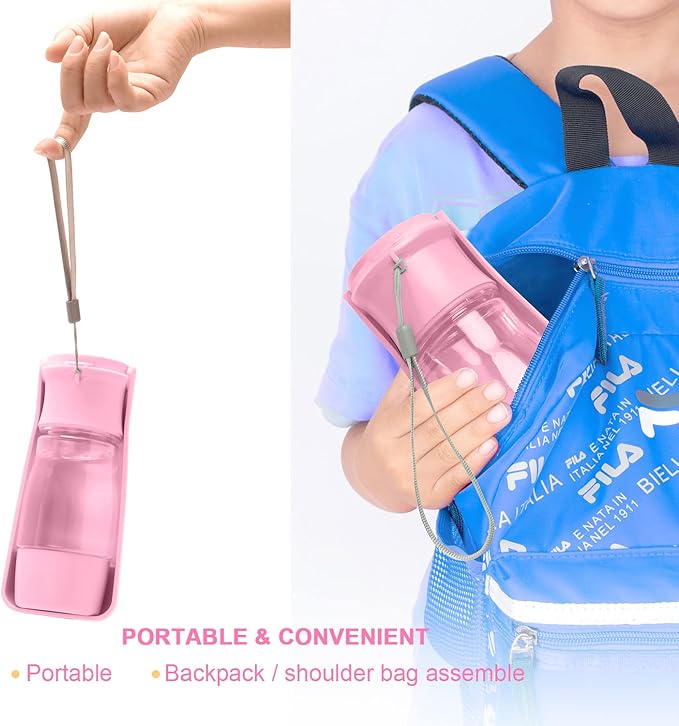 Dog Water Bottle with Food Container, Foldable Portable Puppy Travel Water Dispenser, Leak Proof Dog Water Bowl Summer Accessories for Pet Outdoor Walking Hiking (Pink)