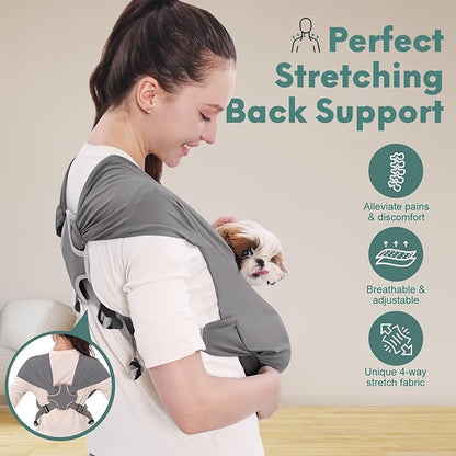 Supet Dog Sling Carrier for Small Pets, Hands Free Cat Sling, Reducing Back Neck Pain Anti-Anxiety Puppy Front, Adjustable Soft Dog Carrying (Grey, Regular)