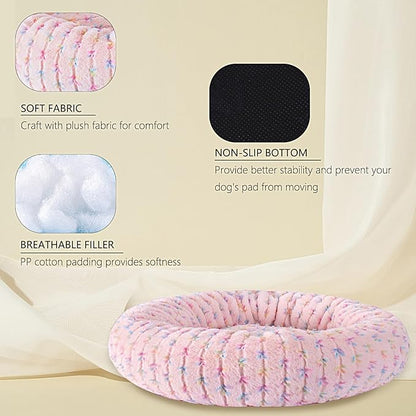 31 Inch Calming Dog Bed for Medium Dogs, Round Anti-Anxiety Warm Bed, Soft Cozy Anti-Slip Donut Washable Pet Bed, Fits up to 50 lbs Pets