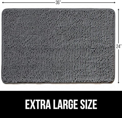 GORILLA GRIP SoakSTOPPER Dog Door Mat, 36x24 Machine Washable Rug Absorbent Doormat Captures Moisture Mud Dirt, Quick Dry Soft Chenille Entryway Rugs Indoor Entrance Mats for Dog Paws, Charcoal