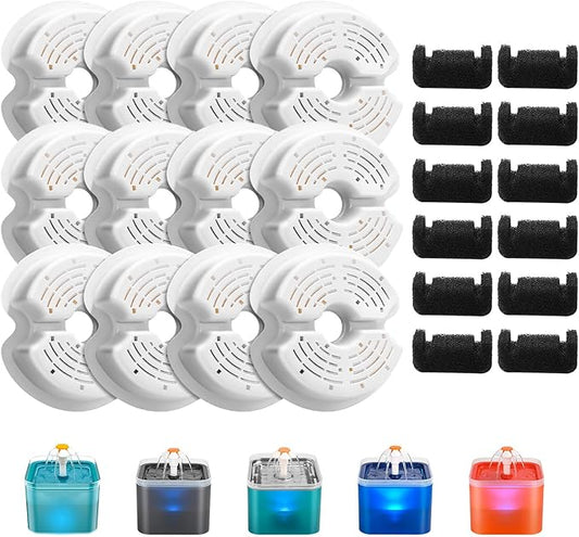 AONBOY Cat Fountain Filter Rplacement: Suitable for AONBOY Cats Water Fountains F2 - Cat Fountain Filter (12 Filters + 12 Sponges)
