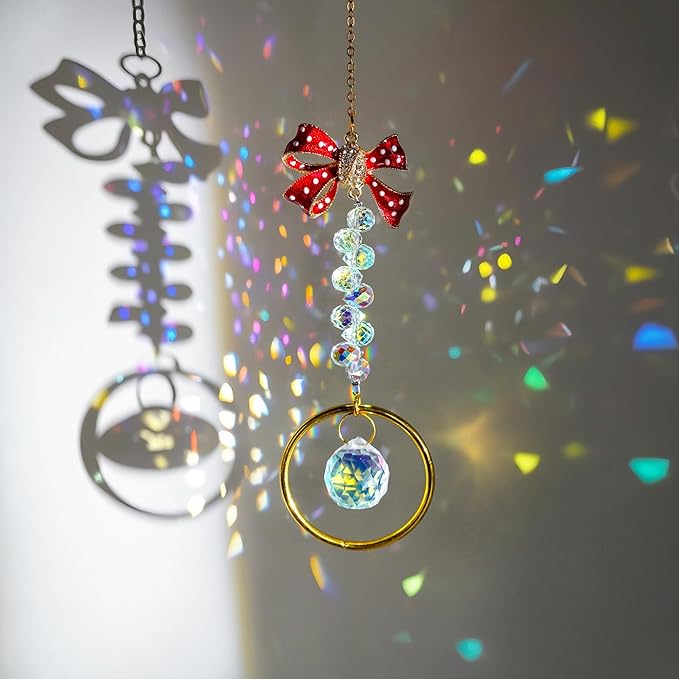 H&D HYALINE & DORA Crystal Suncatcher Rhinestones Bow-Knot Pendant Garden Sun Catcher Crystals Hanging Decor for Windows Christmas Home
