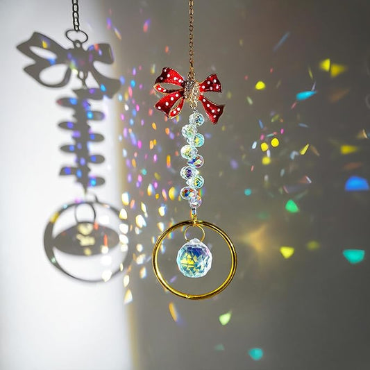 H&D HYALINE & DORA Crystal Suncatcher Rhinestones Bow-Knot Pendant Garden Sun Catcher Crystals Hanging Decor for Windows Christmas Home