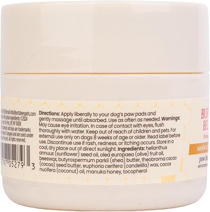 BURT'S BEES FOR PETS Paw Balm for Dogs with Manuka Honey and Coconut Oil, Soothes Dry Dog Paws, Naturally Derived Ingredients, 1.76 Oz