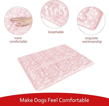 Dog Crate Mat (42" X 28"), Soft Dog Bed Mat with Cute Prints, Personalized Dog Crate Pad, Anti-Slip Bottom, Machine Washable Kennel Pad, Pink