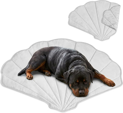 PetAmi Dog Cooling Mat, Sea Shell Shape, Reversible Cooling Nylon Blanket Soft Fleece Pet Pad for Dogs Cats, Summer All Season Use Q-Max>0.3, Large 51x59 in, Light Grey
