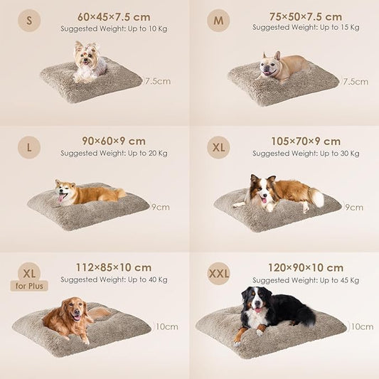 EHEYCIGA Fluffy Dog Crate Bed for Medium Dogs, Plush Faux Fur Pet Crate Pad, Calming Anti Anxiety Medium Pet Bed, Washable Soft Warm Dog Mat with Non-Slip Bottom, Taupe