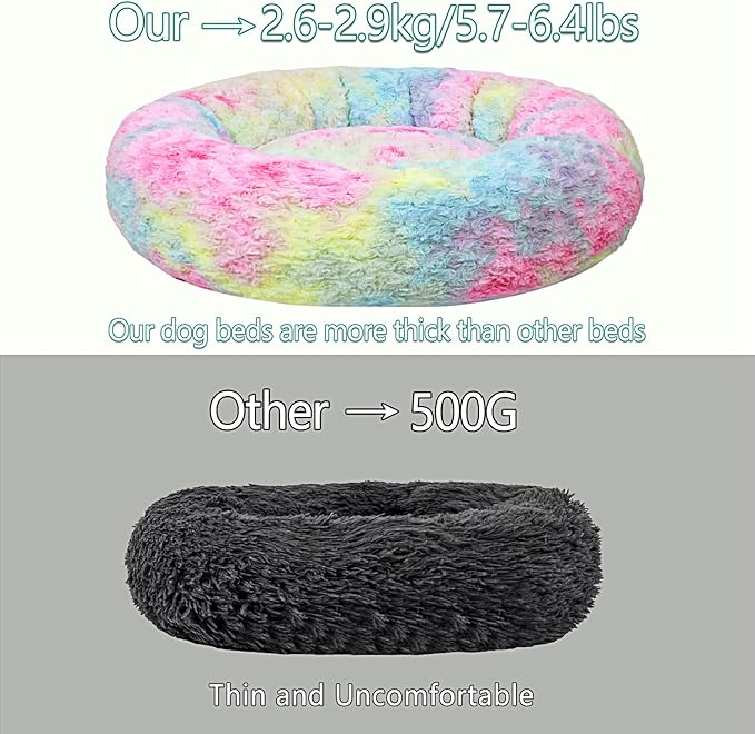Calming Dog Bed for Big Dogs, 39'' Round Anti-Anxiety Warm Fluffy Plush Faux Fur Bed, Soft Anti-Slip Donut Washable Big Pet Bed, Cozy Big Dogs Bed, Fits up to 100 lbs Pets