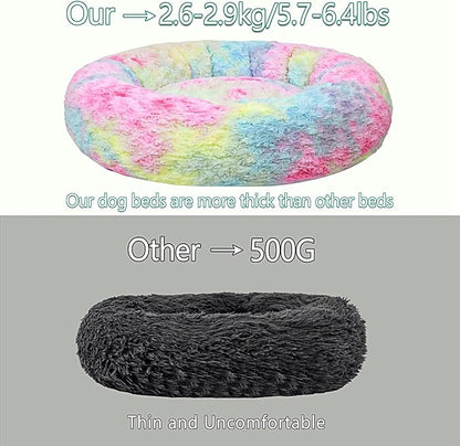 Calming Dog Bed for Big Dogs, 39'' Round Anti-Anxiety Warm Fluffy Plush Faux Fur Bed, Soft Anti-Slip Donut Washable Big Pet Bed, Cozy Big Dogs Bed, Fits up to 100 lbs Pets