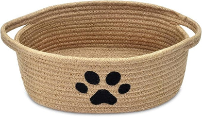 ABenkle Small Woven Basket with Handle, Cute Dog Baskets for Gifts Empty, Decorative Rope Woven Storage Dog Toy Basket, Nursery Baskets for Baby Shower, 12" x 8" x 5"