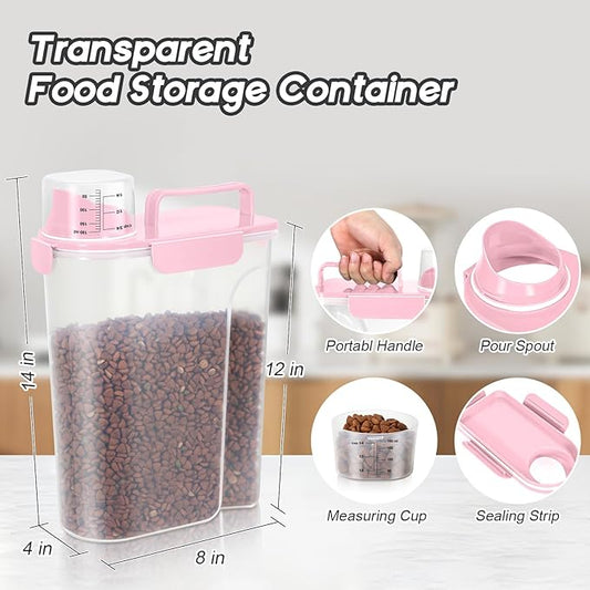 5Lbs Airtight Cat Dog Food Storage Container with Upgraded Large Nozzle BPA-Free, Pet Food Storage Containers for Rice, Grain, Pet Food, Flour, Dog Treat Storage (Light Pink, (3L+5L)-2pack)