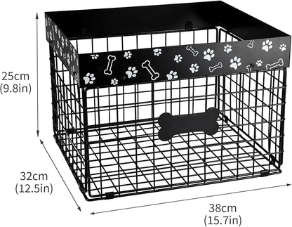 Indestructible Dog Toy Bin - Metal Dog Toy Basket, Pet Wire Folding Basket - Large Dogs Toys Storage Personalized - Dogs Toys Box Chew-Proof Pet Supplies Holder for Living Room, Black