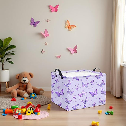 HIYAGON Rectangular Baby Girl Basket Kids Baby Storage Basket Toy Storage Bin Organizer Box Room Decor(Dot Butterfly)