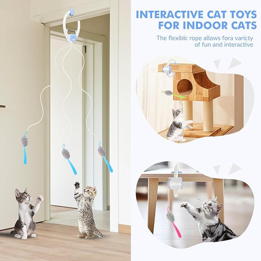 Wortade Interactive Cat Toys for Indoor Cats, Automatic Electric Flying Bird Feather Wand Toy, Rechargeable Electric Exercise Feather Toy for Bored Kittens and Adult Cats, Light Blue