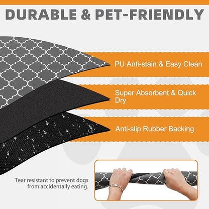KOOLTAIL Dog Food Mat, 2 Pack Absorbent Pet Feeding Mat for Food and Water Bowls, Placement Pad for Floors with Waterproof Rubber Backing, Quick Dry Water Dispenser Mat for Dogs Cats, Grey, 12"x20"