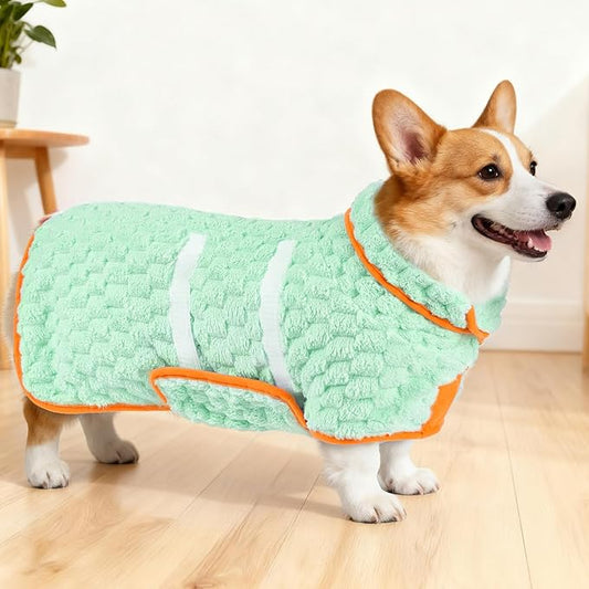 Glittme Dog Bathrobe for Drying Dogs, Super Absorbent Fleece Dog Towel Robe, Adjustable Dry Coat for Large Medium Small Dogs, Warm Pet Drying Vest for After Bath, Swimming, Muddy Walks & Car Travel