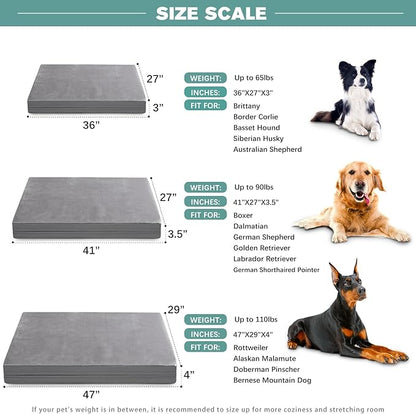 Waterproof XXL Dog Beds Large Sized Dog, Outdoor Washable Crate Pad 48 inch, Jumbo XXLarge Orthopedic Foam Pet Bed with Removable Cover Reversible, Durable Anti-Slip Kennel Pad, 47"x29", Gray