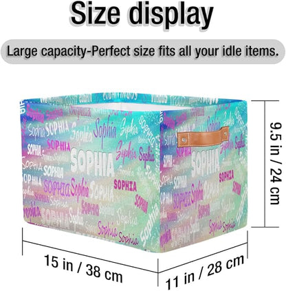 Personalized Kids Toy Box with Name, Custom Nursery Baskets Cubes Box, Kids Custom Storage Basket Laundry Baskets Organizer with Handles, Gradient Green Color Galaxy