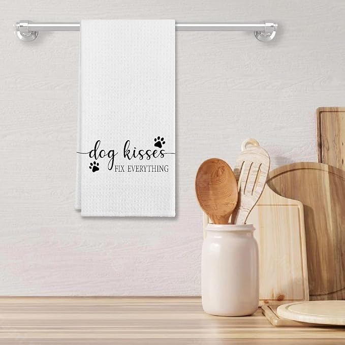 EIONEY Dog Kisses Fix Everything Cotton Multi Dog-themed Farmhouse Kitchen Towels & Tea Towels, 24 x 16 Inches, 24 Count
