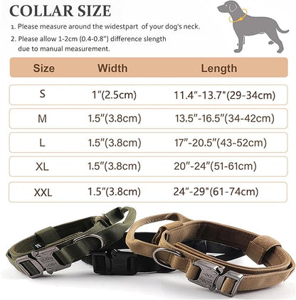 Tactical Dog Collar, Adjustable Military Training Nylon Dog Collar with Control Handle and Heavy Quick-Release Metal Buckle for Small Medium Large Dogs, Grey L