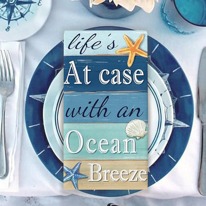 The Beach is My Happy Place Kitchen Dish Towels Set of 2, Coastal Ocean Starfish Shell Coral Drying Hand Towel Baking Cooking Cloth, Farmhouse Beach House Sea Home Decoration 18 x 26 Inches
