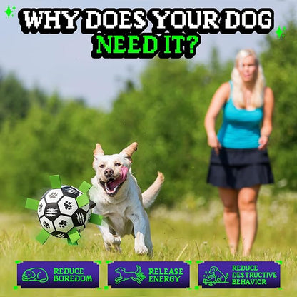 Diman Dog Soccer Ball with Straps, Dog Ball for Outdoor Fun, Birthday Gifts, Dogs Toys Balls for Medium Large Pet, Puppy Toys (Black, 7 Inch)