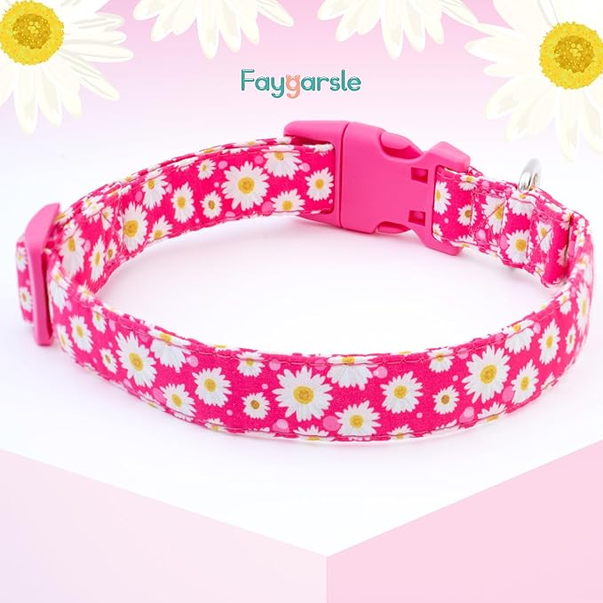 Faygarsle Cotton Dog Collar Cute Dog Collars for Small Medium Large Dogs Hot Pink Floral Colored Options Soft and Fancy Pet Collars for Girls Flower Pattern for Girl Dog Collar M