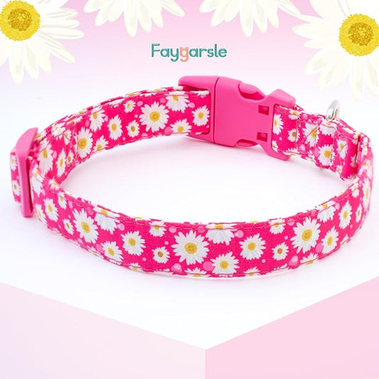 Faygarsle Cotton Dog Collar Cute Dog Collars for Small Medium Large Dogs Hot Pink Floral Colored Options Soft and Fancy Pet Collars for Girls Flower Pattern for Girl Dog Collar L