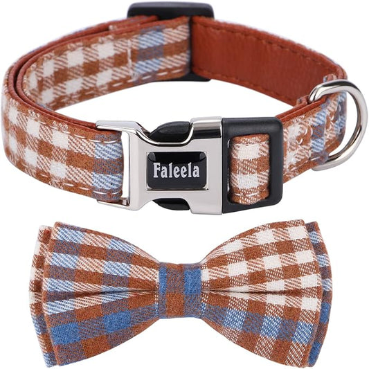 Faleela Soft &Comfy Bowtie Dog Collar,Detachable and Adjustable Bow Tie Collar,for Small Medium Large Pet (Medium (Pack of 1), Blue and Whit)