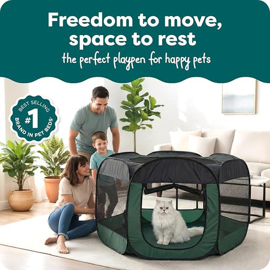FurHaven Portable Pet Playpen for Dogs & Cats, Foldable Indoor Kitten Playpen with Mesh Sides, Pop Up Travel Dog Pen, X-Large, Hunter Green