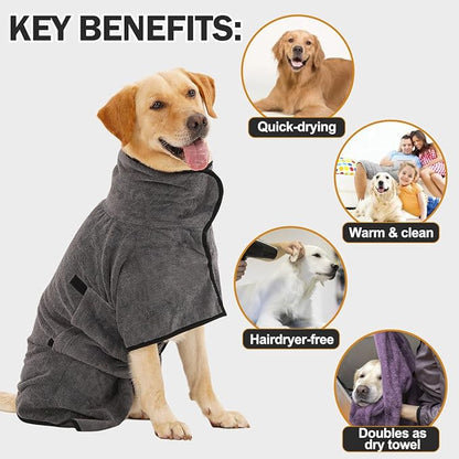 Super Absorbent Dog Bathrobe, Microfiber Dog Drying Coat Dog Bath Robe Towel for Small, Medium & Large Dogs, Quick Drying, Warm Keeping Dog Robes for After Bath Supplies