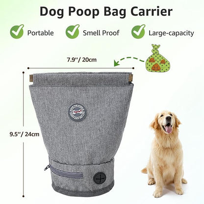 Dog Poop Bag Holder for Walking with Waste Bag Dispenser, Reusable Smell Proof, Pet Poop Pouch with Magnetic Closure,Portable Dog Accessories Travel for Leash Harness Waist