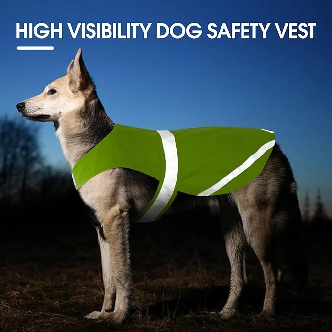 Kuoser Reflective Dog Vest, High Visibility Safety Vest for Medium to Large Dogs, Lightweight Pet Reflective Vests for Hunting Outdoor Activities Walking at Night, Fluorescent Green 2XL
