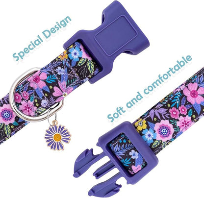 Faygarsle Cotton Dog Collar Cute Dog Collars for Small Medium Large Dogs Purple Floral Colored Options Soft and Fancy Pet Collars for Girls Flower Pattern for Girl Dog Collar M