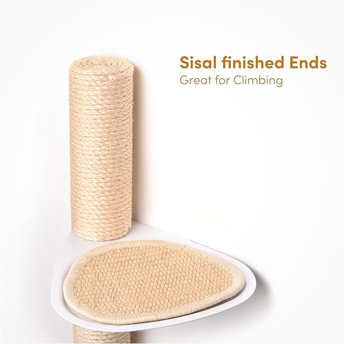 xympo 51" Wall-Mounted Cat Tree – Modern Space-Saving Cat Shelf with Sisal Scratching Post & Steel Climbing Steps – Stylish Cat Wall Furniture for Small Spaces