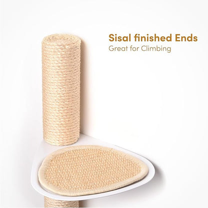 xympo 51" Wall-Mounted Cat Tree – Modern Space-Saving Cat Shelf with Sisal Scratching Post & Steel Climbing Steps – Stylish Cat Wall Furniture for Small Spaces