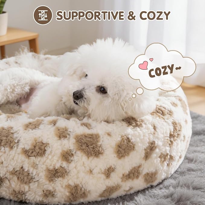 Avont Donut Dog Bed, Round Calming Pet Bed for Small and Medium Puppy Cats, with Removable Cover, Circle-Shaped, Anti-Anxiety, Cozy & Washable -S