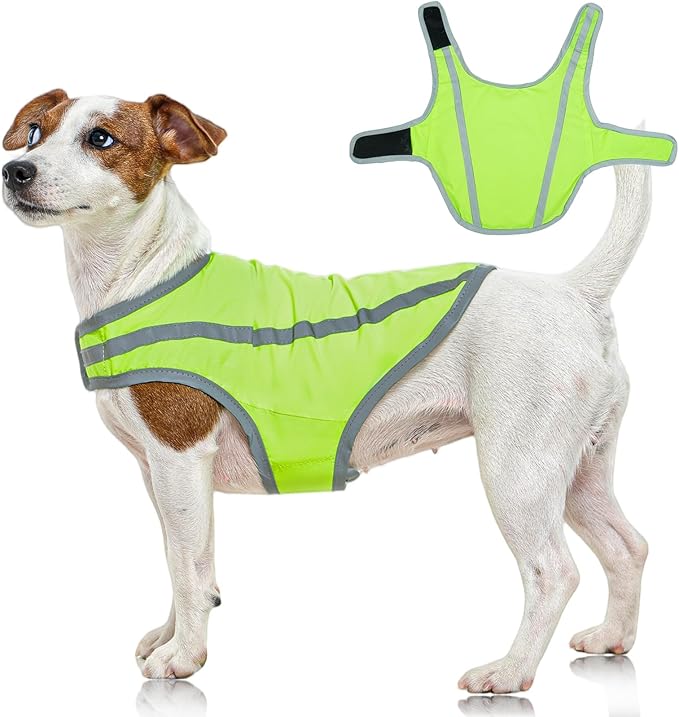 FUAMEY Dog Reflective Vest for Small Dogs,Dog Hunting Vest High-Visibility Dogs Safety Vest for Night Walking Water-Resistant Service Pet Gear Adjustable Outdoor Activities Neon Green S