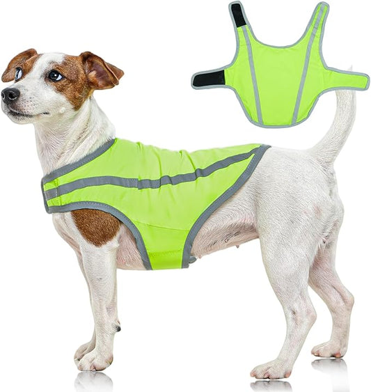 FUAMEY Dog Reflective Vest for Small Dogs,Dog Hunting Vest High-Visibility Dogs Safety Vest for Night Walking Water-Resistant Service Pet Gear Adjustable Outdoor Activities Neon Green S
