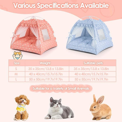 Cat Tent, Pink Cat Tents for Indoor Cats, Foldable Cats Teepee with Lace Mesh Breathable Windows, Portable Pet Tent for Small Pussy Dogs up to 5.5lbs(13.8 X 13.8in) (Pink, S)