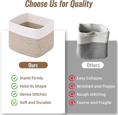 3 Pack Cube Storage Bin, 9”x9”x7” Cotton Rope Woven Baskets for Organizing Toys Clothes Towels, Square Gift Storage Baskets for Shelves, Nursery, Closet, Bathroom, Pantry (White & Jute)